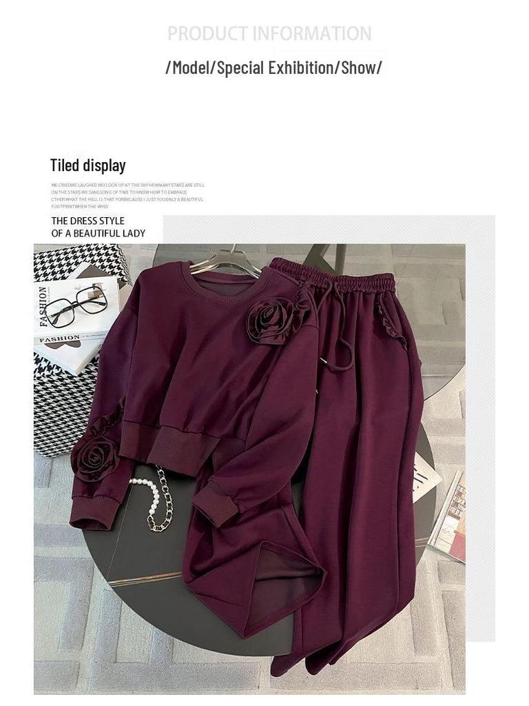 2025 Women's Casual Sports Commuting Suit – Autumn/Winter Sweatshirt & Wide-Leg Pants Fashion Two-Piece Set