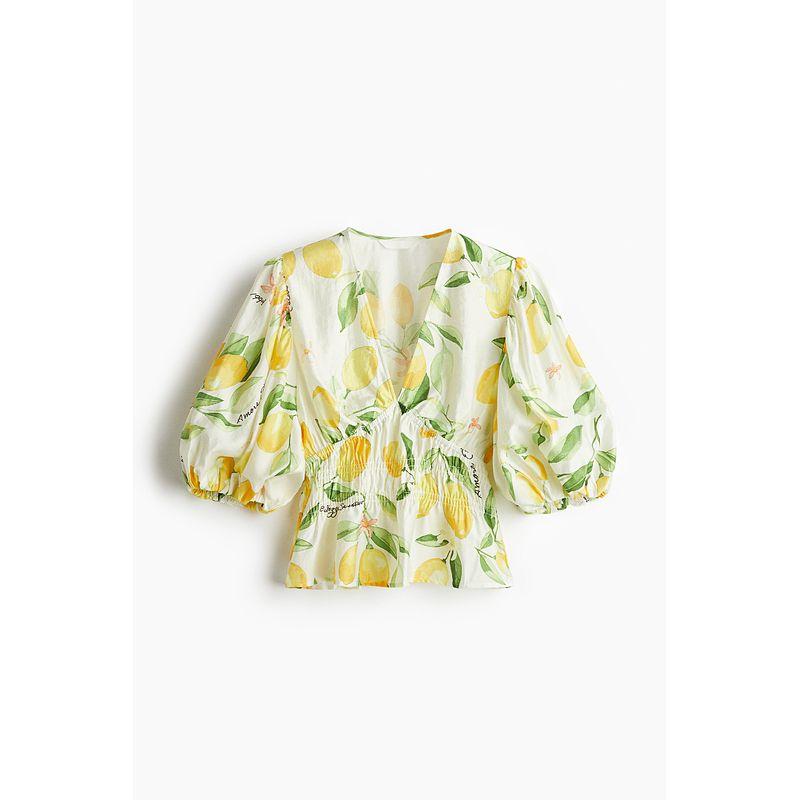 

HM Женская одежда Рубашки 2025 Весна Новая Свободная Цветочный Праздничный Стиль V-образный вырез Рукав 3/4 Повседневный Топ 1282174