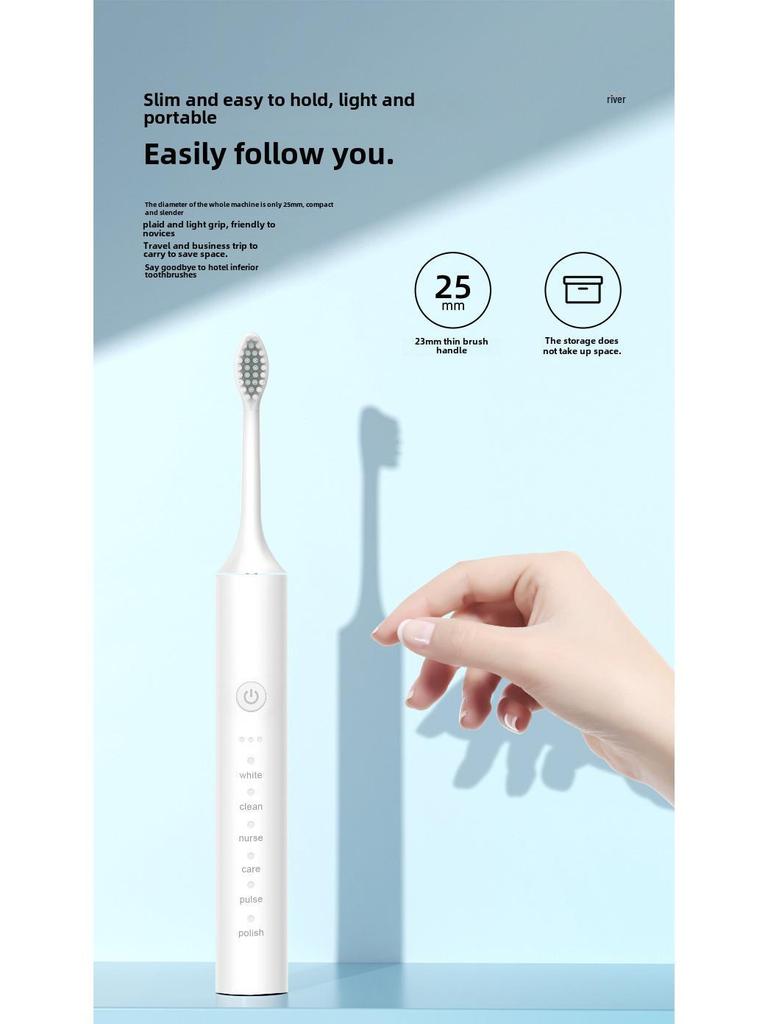 Unisex dobíjecí ultrazvukový elektrický zubní kartáček s měkkými štětinami pro domácnost i cestování