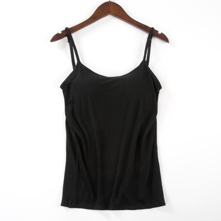 Women Sexy Sleeveless Solid Basic Vest Tank Tops Cami With Built In Padded Bra V Neck Adjustable Strap Camisole Top XL чёрный