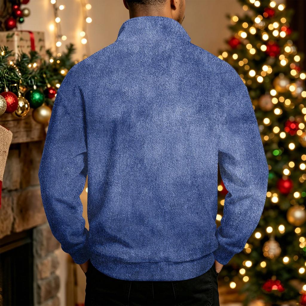 Men's Casual Quarter-Zip Stand Collar Sweatshirt with Print for Fall and Winter