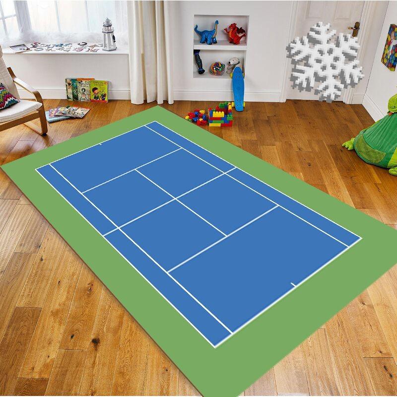 Sports Wind Tennis Court Pattern Carpet Game Interactive Anti Slip Carpet Living Room Bedroom Sofa Home Party Decoration