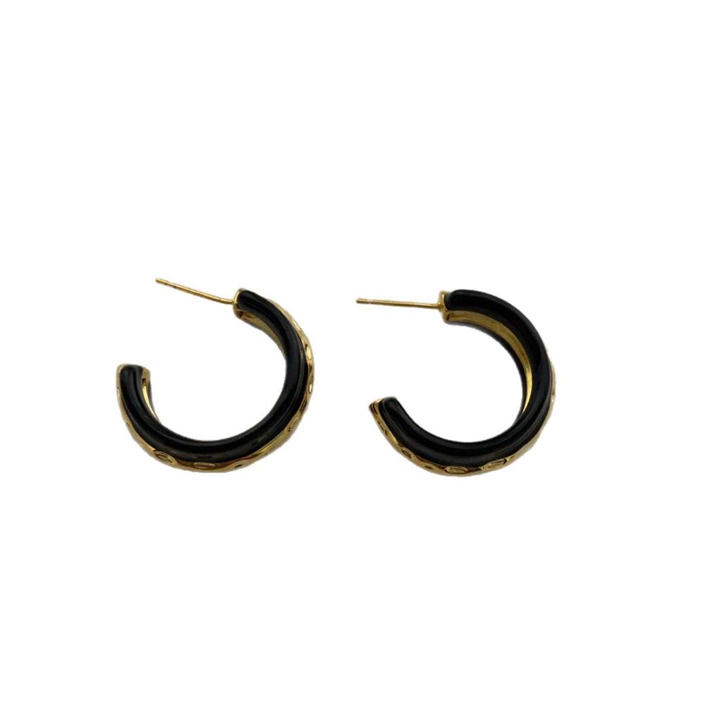 Gold Texture Black Gold Contrasting Earrings Earrings Simple Niche High-End Sense Light Luxury Unique Design Cold Wind Earrings