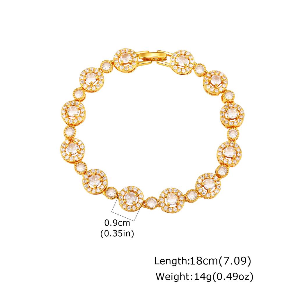 Copper Oval Flower Heart Round Zircon Bracelet Gold Bracelet Hand Jewelry PBR-261G