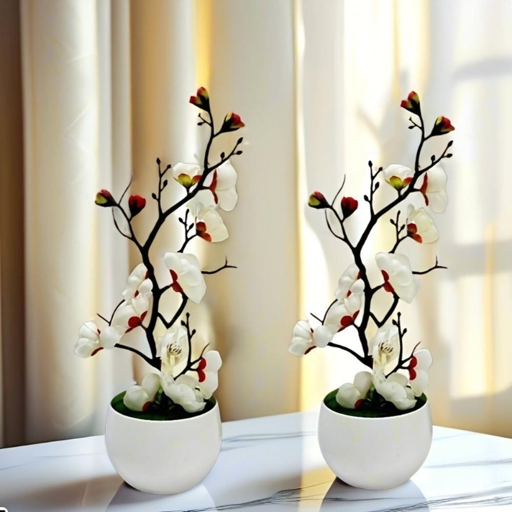 New Year Sweet Artificial Plum Flowers Bright Color Bonsai Simulation Blossom Home Decoration Potted Plum Flower Bonsai
