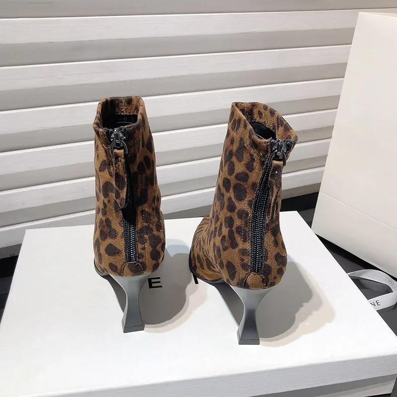 Fashion Leopard Print Women Ankle Boots Fashion Elegant Dancing Party Prom Shoes High Heel Women's Modern Short Booties
