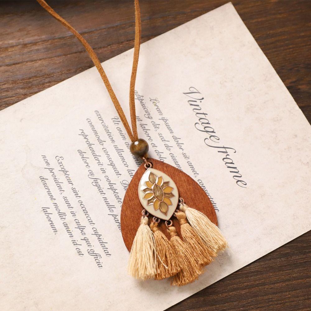 Elegante Boho Lange Halskette Damen Mode Brauner Anhänger Halsketten Retro Pullover Kette Schmuck