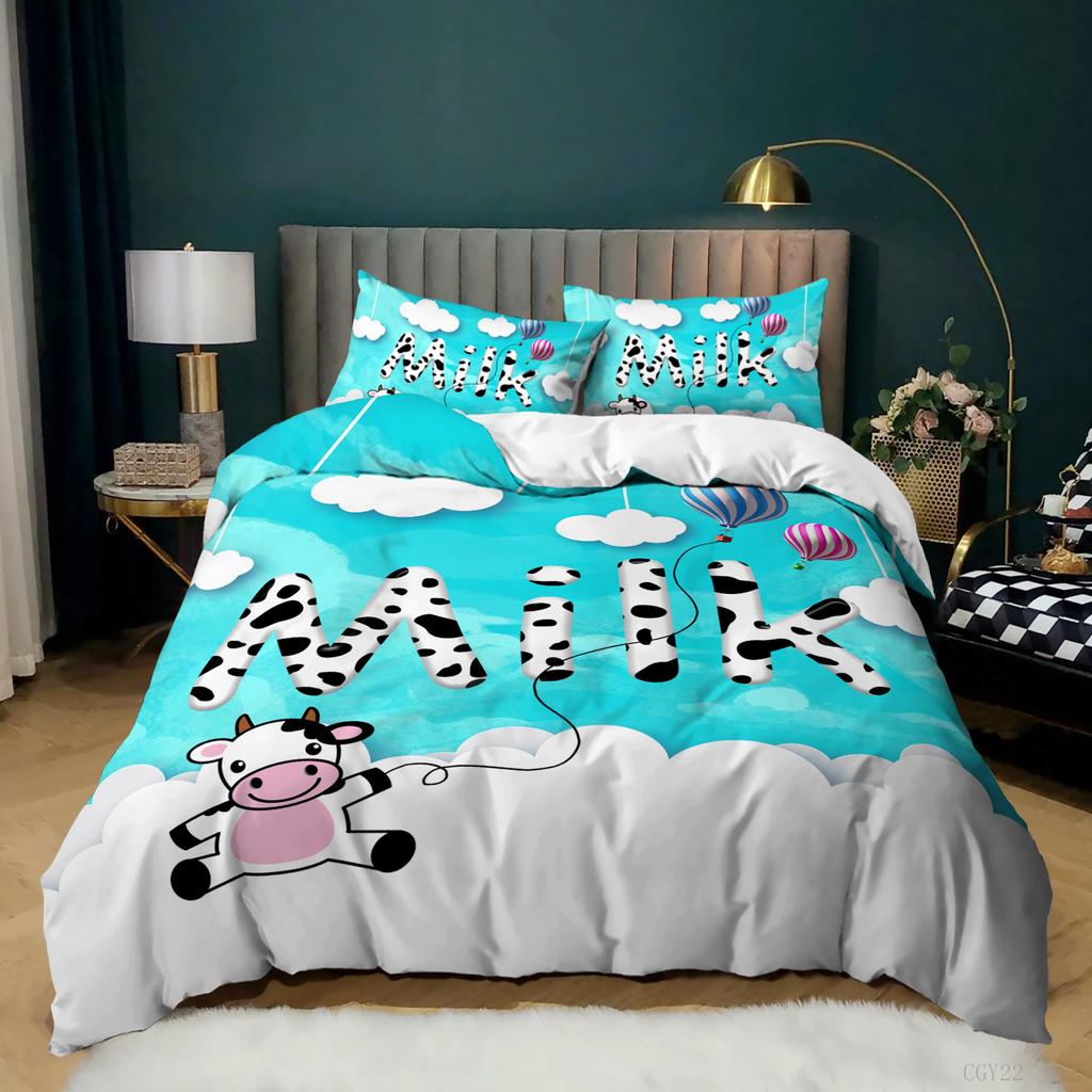 Cows Duvet Cover Set 3D Animals Black White Milk Cows King Queen Size Polyester Comforter Cover For Boys Girls Kids Bedding Set