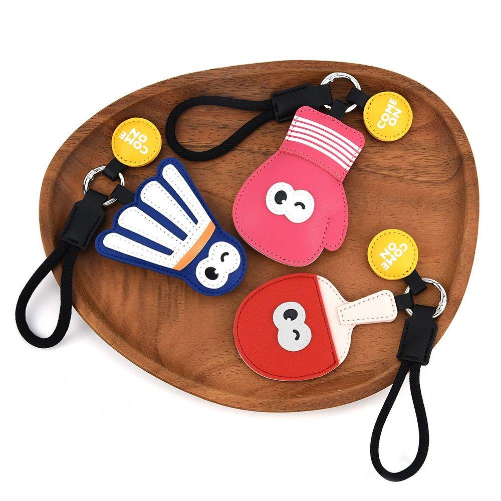 Wrist Strap Table Tennis Leather Pendant Hand-sewn Badminton Cartoon Keychain  Sports Fans