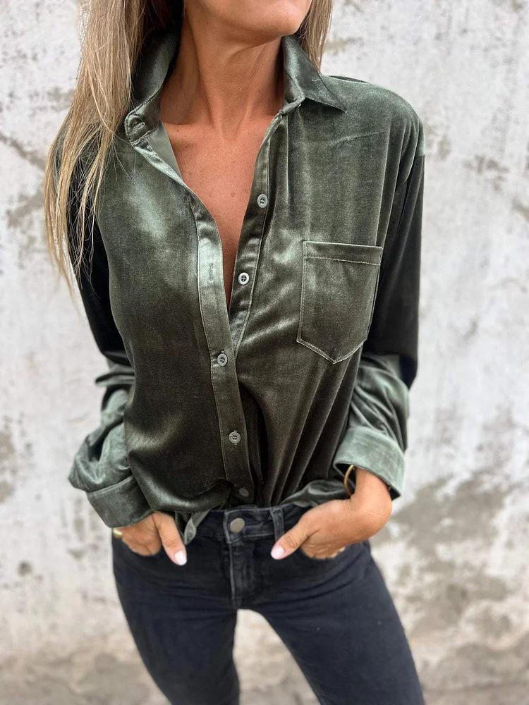 2024 Autumn Winter Fashion Gold Velvet Lapel Shirt