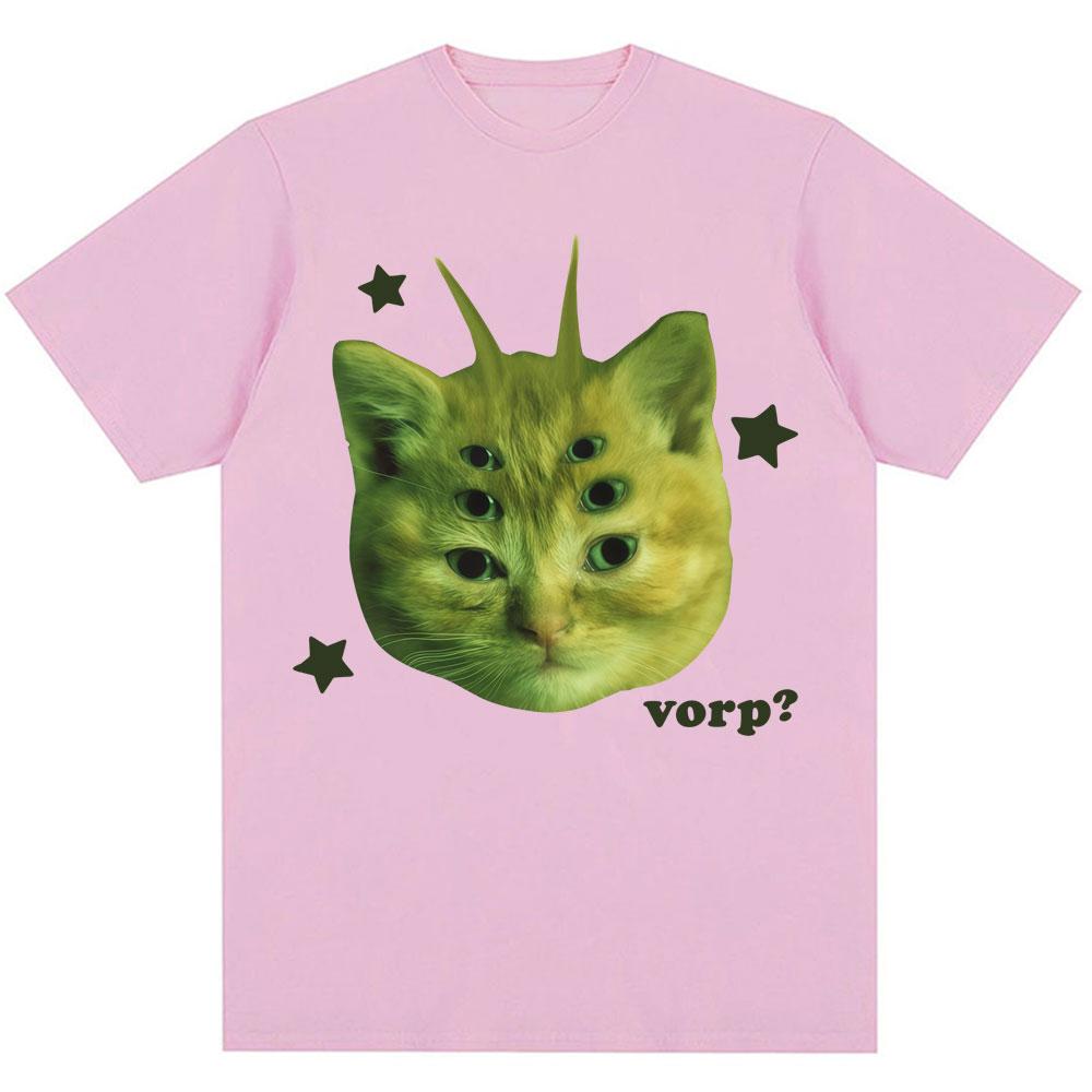 Funny Alien Cat Vorp Meme Graphic T-shirts Men Women Humor Joke Vintage T-shirt Oversized Cotton Casual Summer Kawaii T Shirts
