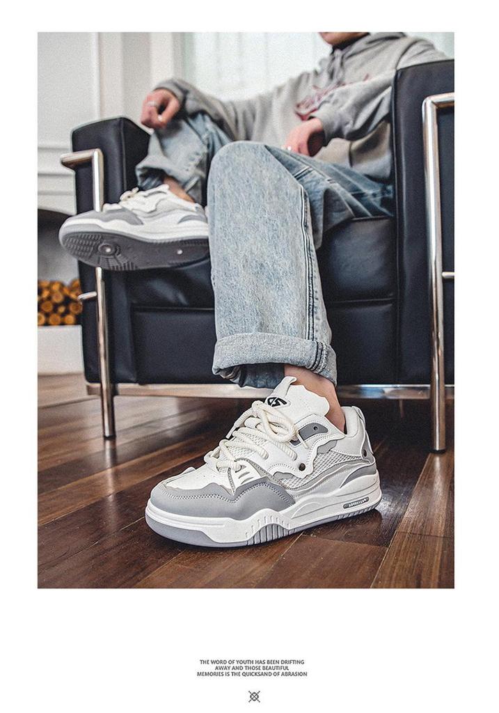 Men's Summer Sports Casual White Low-top Sneakers with Thick Sole