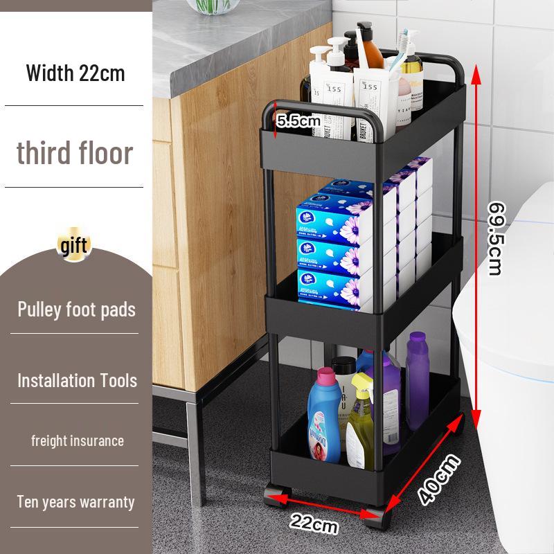Movable Bathroom Trolley Rack for Layered Gap Storage