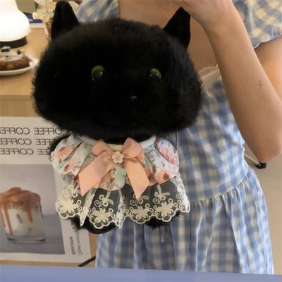 Cartoon Black Bib Cat Doll Plush Toy Cute Black Coal Ball Cat Doll Doll Girl Gift