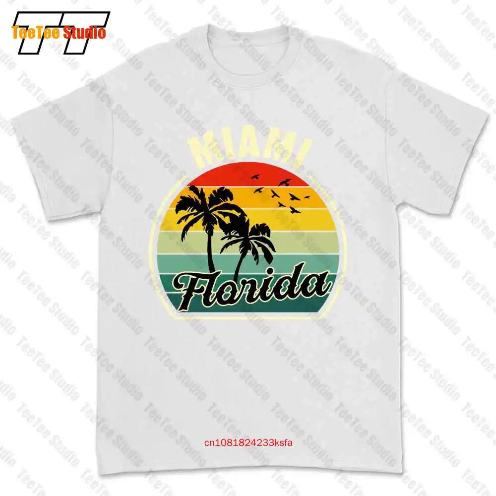 Miami Beach Florida Summer Vacation Sunset Palm Tshirt Tee 6M0Y
