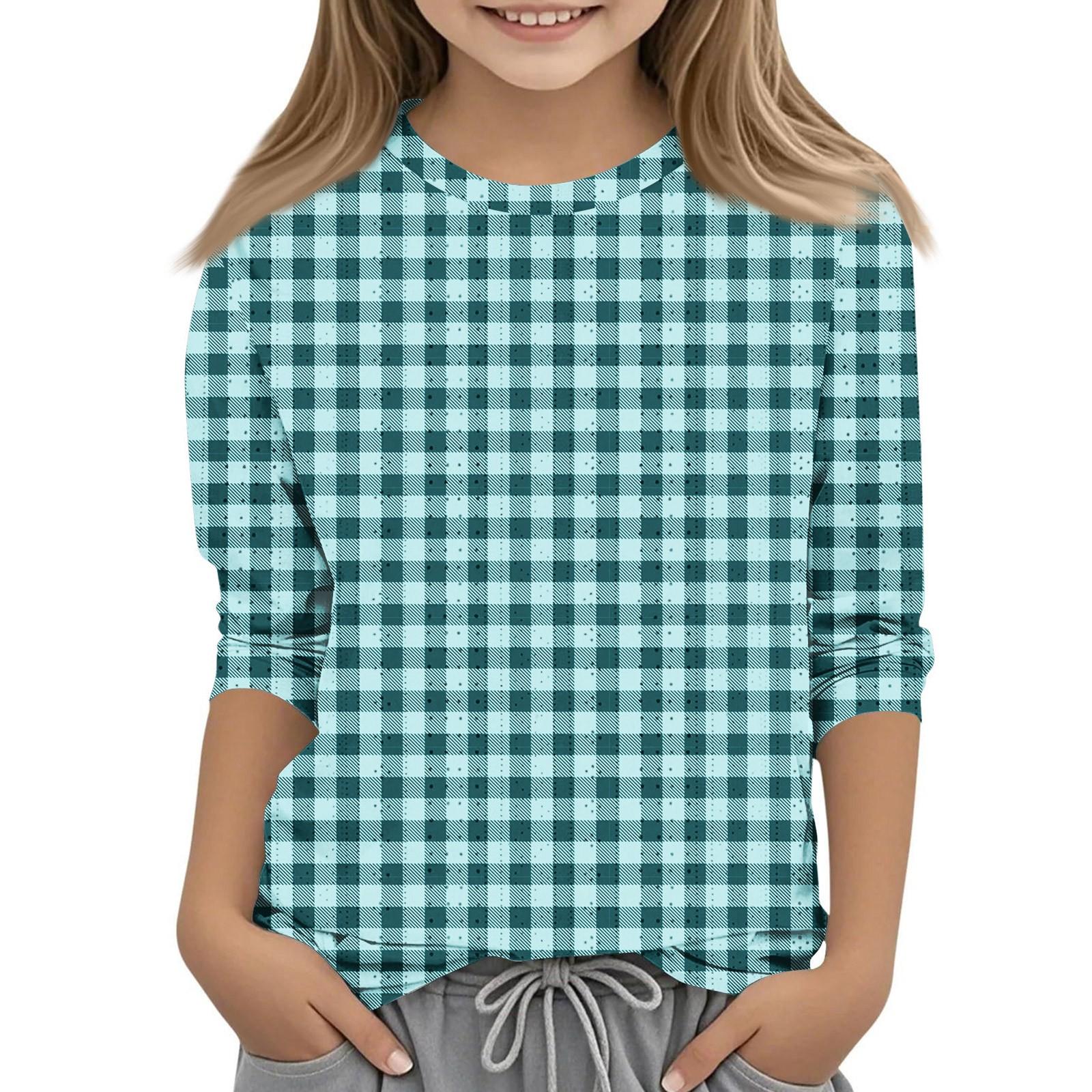 

Топы с принтом для девочек 5-16 лет с круглым вырезом и рукавами 3/4 Футболки Модные топы Наряды Футболки 160