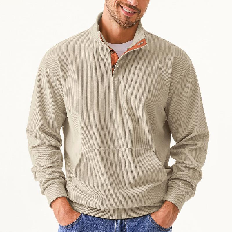 Men S Corduroy Stand Collar Long Sleeve Pocket Sweatshirt