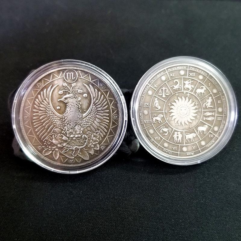 Antique Iron Box of European and American Silver Zodiac Coins