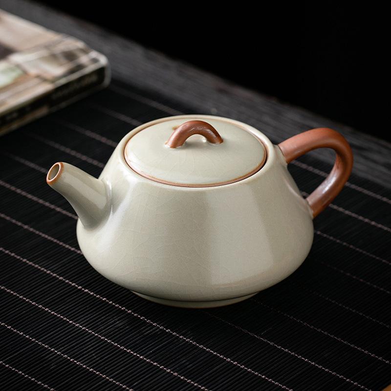 Beige Ru Porcelain Stone Pot 1011 New Ceramic Handmade Ru Kiln Opening Teapot Household Kung Fu Tea Set Brewing Teapot