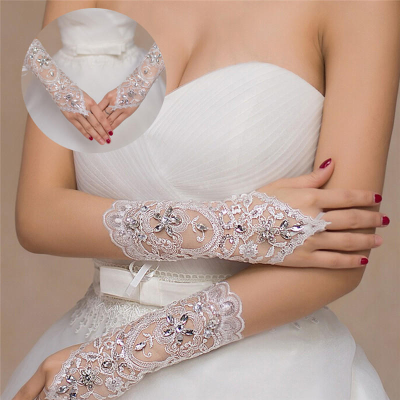 Mireasa Manusi Albe Broderie margele Rochie de mireasa scurta Manusi de mireasa