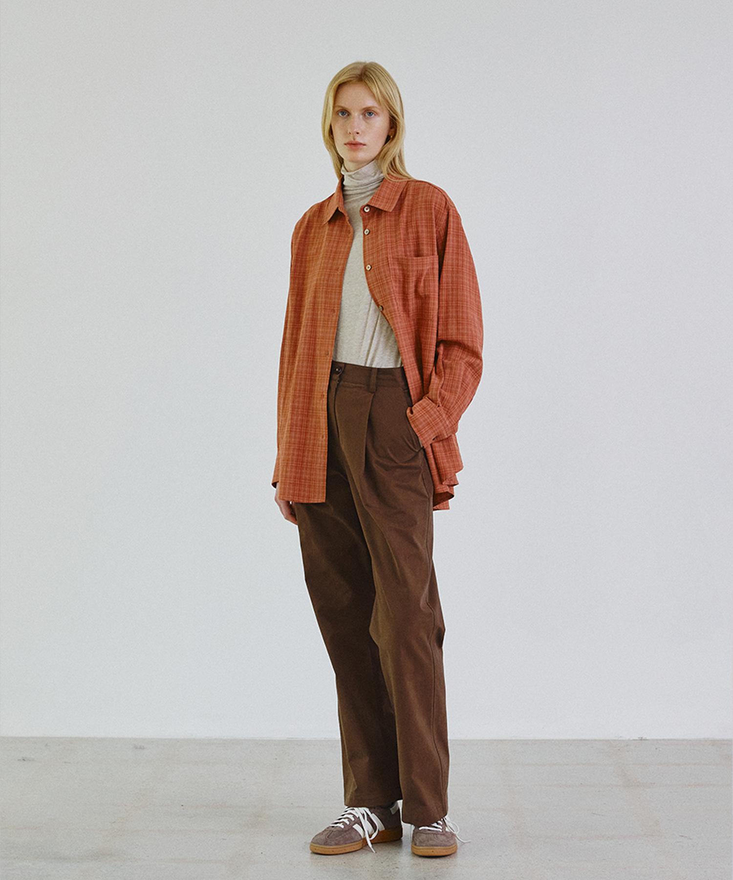 Step Around Oversize Vintage Check Shirts_Red Brown