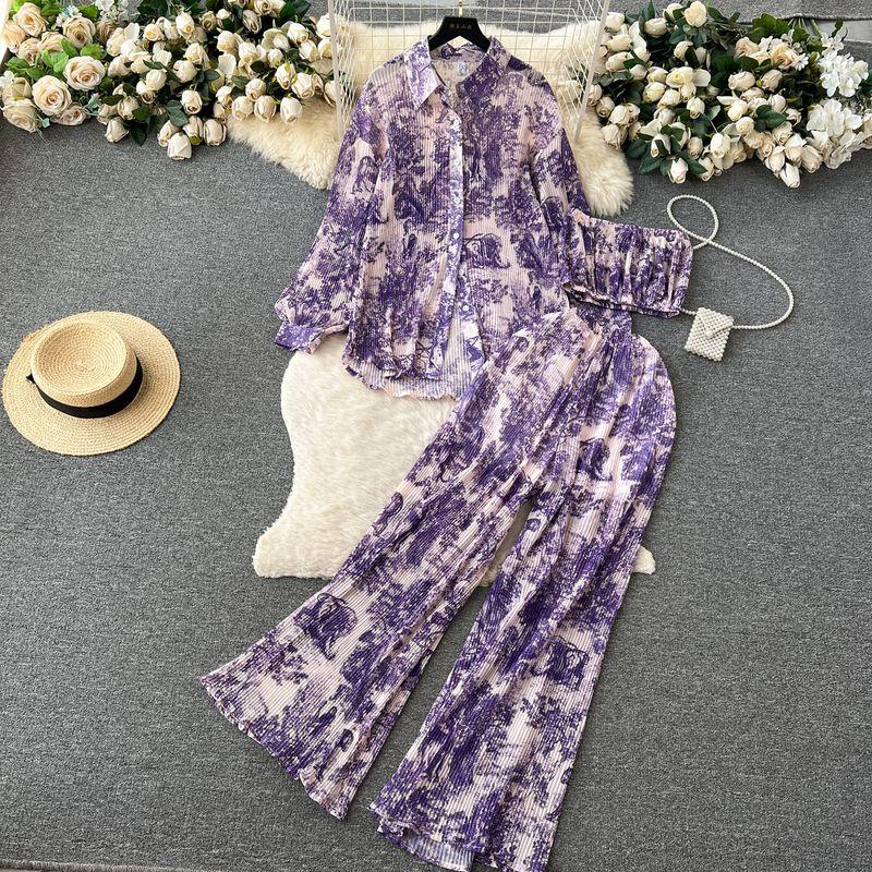 

Dopamine Spring and Summer Pleated Drape Fashion Suit Purple One size