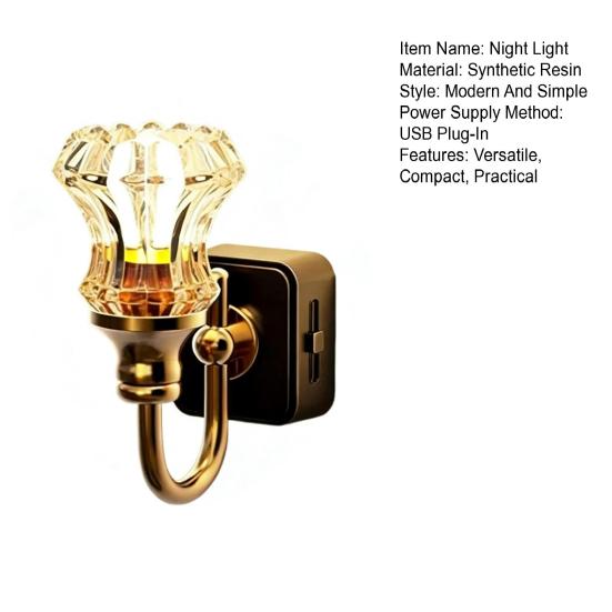 Vintage Plug-In Night Light with Resin Dusk-to-Dawn Sensor Brass Base LED Lamp Light Energy-Saving Ambient Night