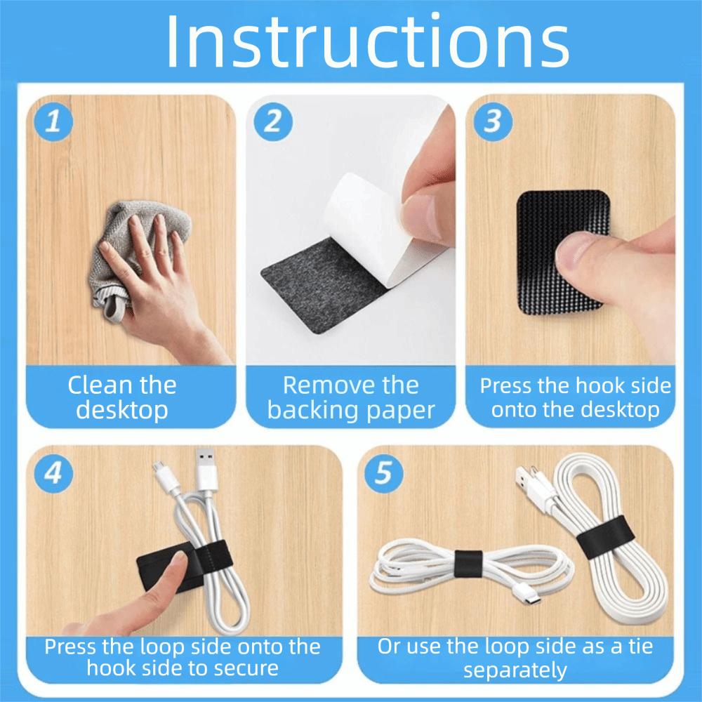 41Pcs Under Desk Cable Management Band Set Adjustable Hook and Loop Tape Data Cable Storage Nylon Ties Hidden Cord Organizer