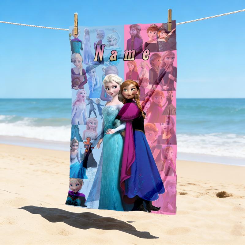 Custom Name Frozen Friendship Stylish Digital Printing Beach Towel Quick‑Drying Absorbent Blanket for Beach Pool Gym Travel