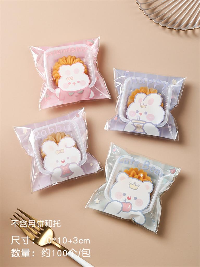 100Pcs 7x7cm/10x10cm Plastic Cartoon Self-Adhesive Bakery Packaging Cookie Snack Candy Bags Birthday Party Gift