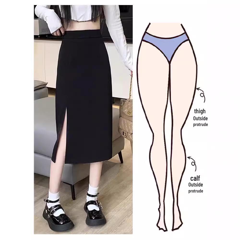 2024 Women's High Waist Black Midi Skirt: Summer Bodycon Slit, A-Line Maxi, Trendy Mid-Length