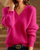 2024 Autumn/Winter Women's V-Neck Solid Color Knit Top: Multicolor Pullover Sweater