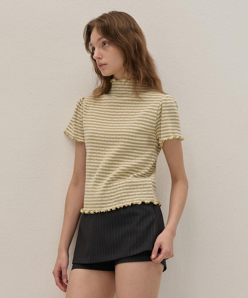 Kamino Striped Half-Neck Shirred Knit Green