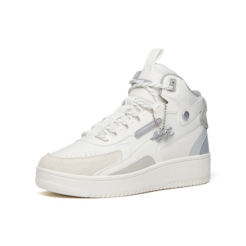 Anta Anti-Slip Wear-Resistant High-Top Skateboard Shoes Women's White Gray Sneakers 122148013R-1