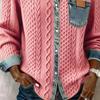 Woman Fashion Patchwork Knitted Sweater Autumn Turn-down Collar Button Top Cardigan Winter Long Sleeve Knitwear Shirt Outerwears