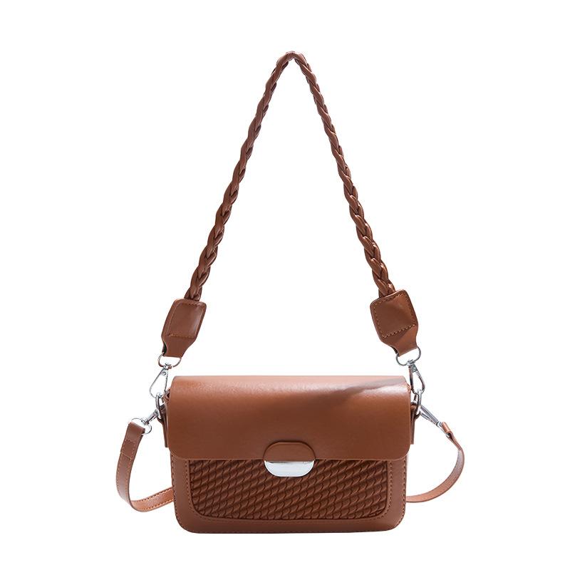 Fashion texture small square bag women's autumn new simple solid color commuter shoulder messenger bag