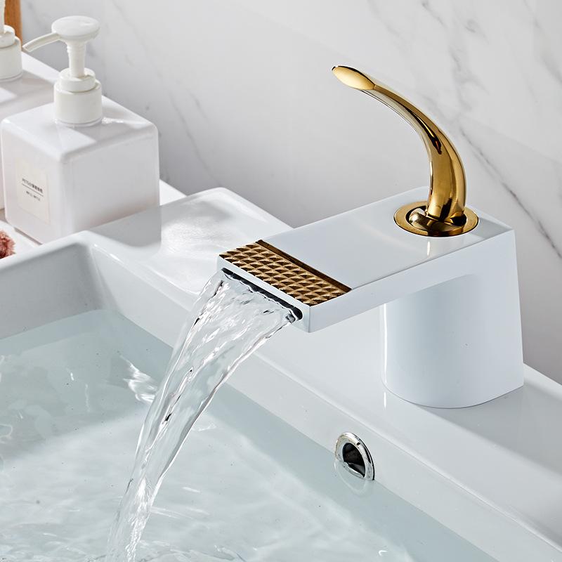 Basin Faucets White Gold Bathroom Faucet Hot and Cold Mixer Tap Black Brass Toilet Sink Water Crane Waterfall