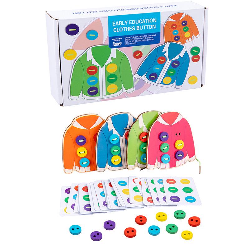 Wooden Button Threading Toy for Kindergarten – Enhances Hand-Eye Coordination and Life Skills