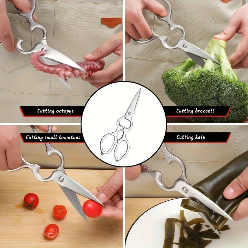 Stainless Steel Multi Purpose Kitchen Shears with Fish Scale Scraper, Ambidextrous Food-Safe Cooking Tool for Easy Chicken Bone Cutting