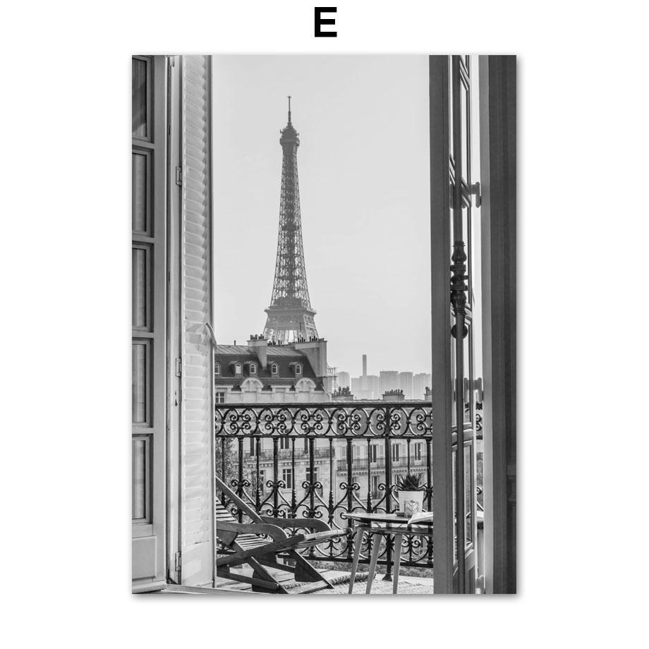 Nordic Vintage Plakát Balkon Pařížská věž Pivoňka Květ Žena Nástěnný Umělecký obraz Nástěnné malby na plátně Obrazy pro výzdobu obývacího pokoje