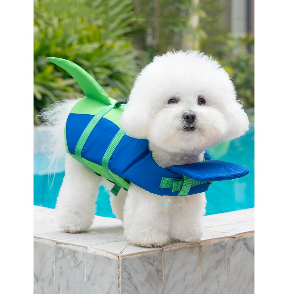 Hunde Schwimmweste, Niedliche Haifisch-Hunde-Schwimmweste zum Schwimmen und Bootfahren mit überragendem Auftrieb und Rettungsgriff, Verstellbar, Schwimmfähig (as the picture,S) blue