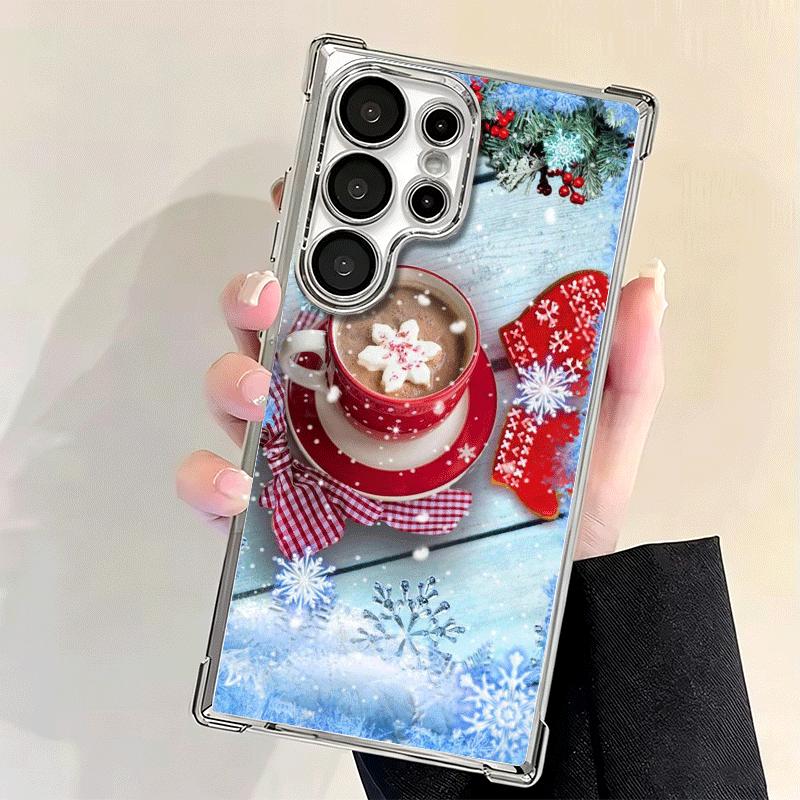 Winter Coffee Christmas Theme Plating Phone Case For Samsung Galaxy S24 S25 FE S26 Edge S23 Ultra S22 S21 Plus S20 Anti-Fall Air