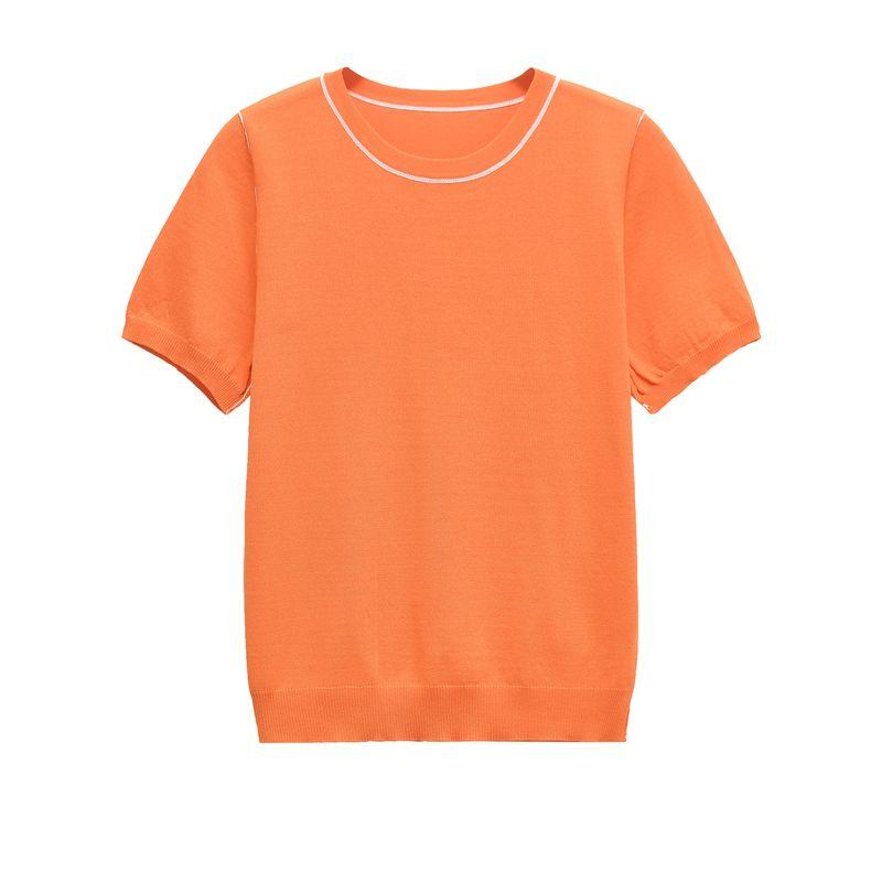 Kaslead New Women Clothes Western Style Versitile Fashion Trim Short Sleeve Knitted Top 3390008