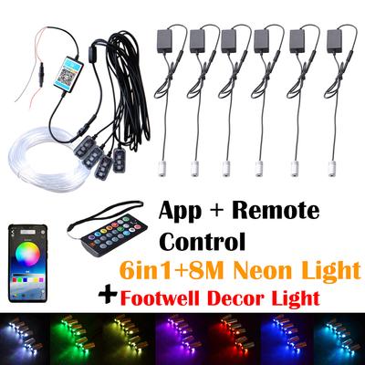 Car Ambient Light  Led Floor Foot Lamp Wireless RGB Interior Acrylic Neon Optical Fiber Strip Remote APP Bluetooth