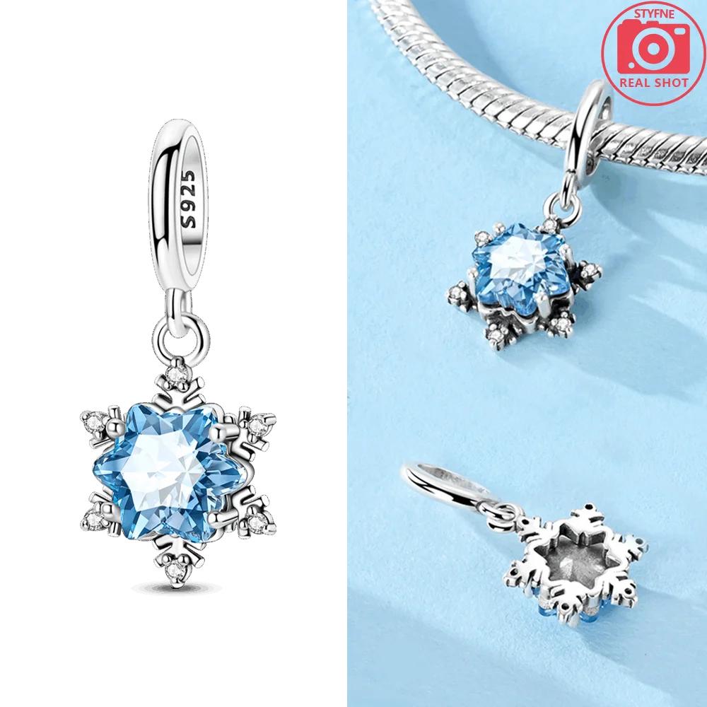 

Оригинальная подвеска-снежинка из голубого циркона, блестящие медные бусины, подходит для браслета, изящные украшения, подарок своими руками, женский аксессуар