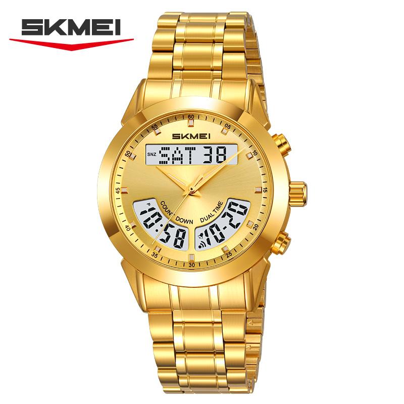 SKMEI 2445 Watch Brand Men's Electronic Quartz Luminous Alarm Clock Countdown Waterproof Stainless Steel Strap Men Digital Watch