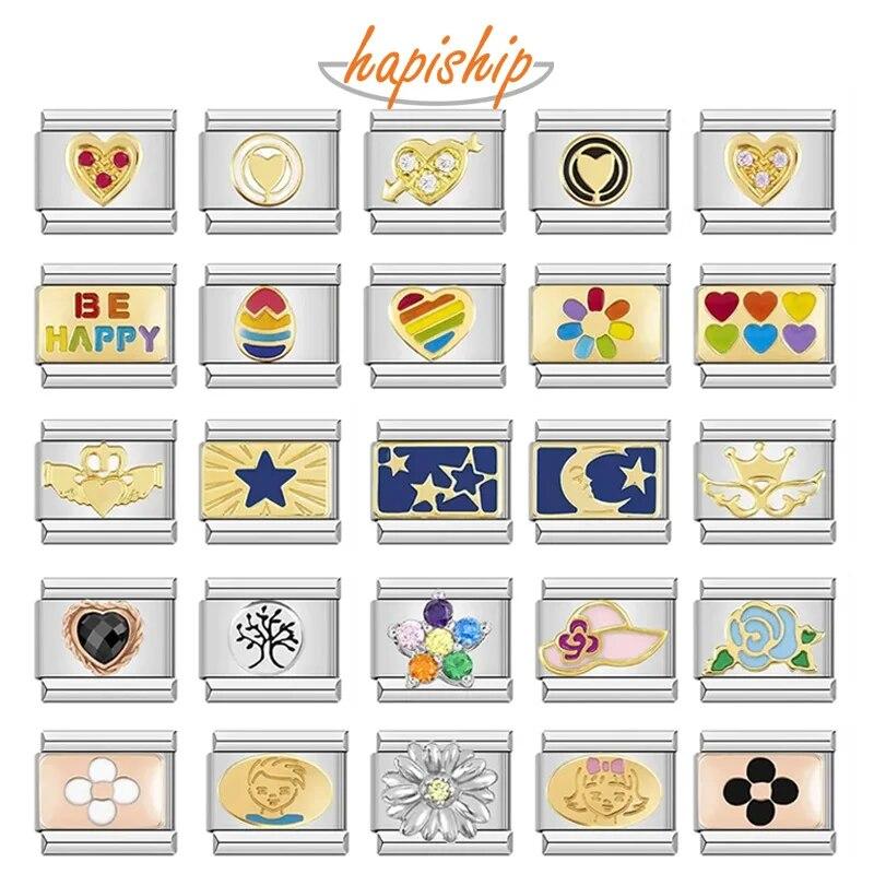 

Hapiship романтический цвет радуги сердце цветок крыло итальянский Шарм звенья подходят 9 мм браслет из нержавеющей стали ювелирные изделия DIY Изготовление DJ481