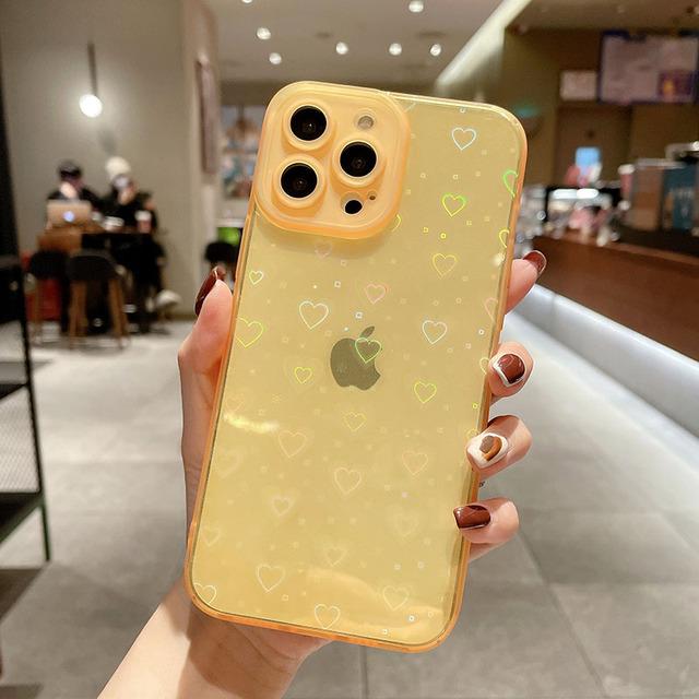 Fashion Gradient Laser Love Heart Clear Phone Case For Iphone 11 13 12 Pro Max X Xs Xr 7 8 Plus Candy Color Shockproof Back