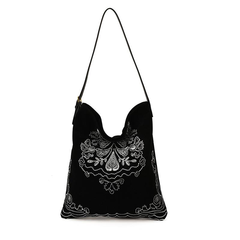 Retro Suede Leather Handbag For Women With Large Capacity And Embroidered Style