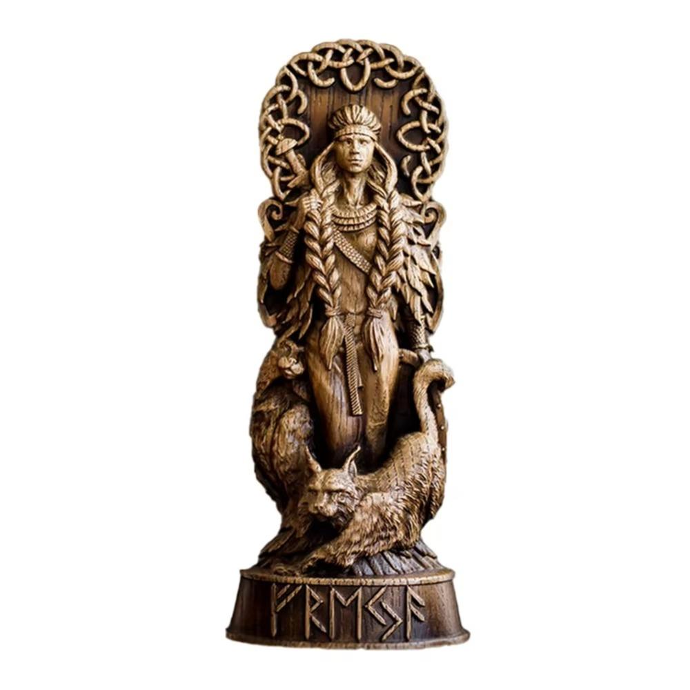 

Retro Nordic Gods Sculpture Carving Mythical Freya Statue Resin Crafts Collectible Myths and Legends Statue Home Decoration
